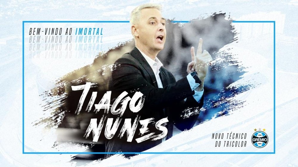 Tiago Nunes é anunciado como novo treinador do Grêmio. Twitter @Gremio