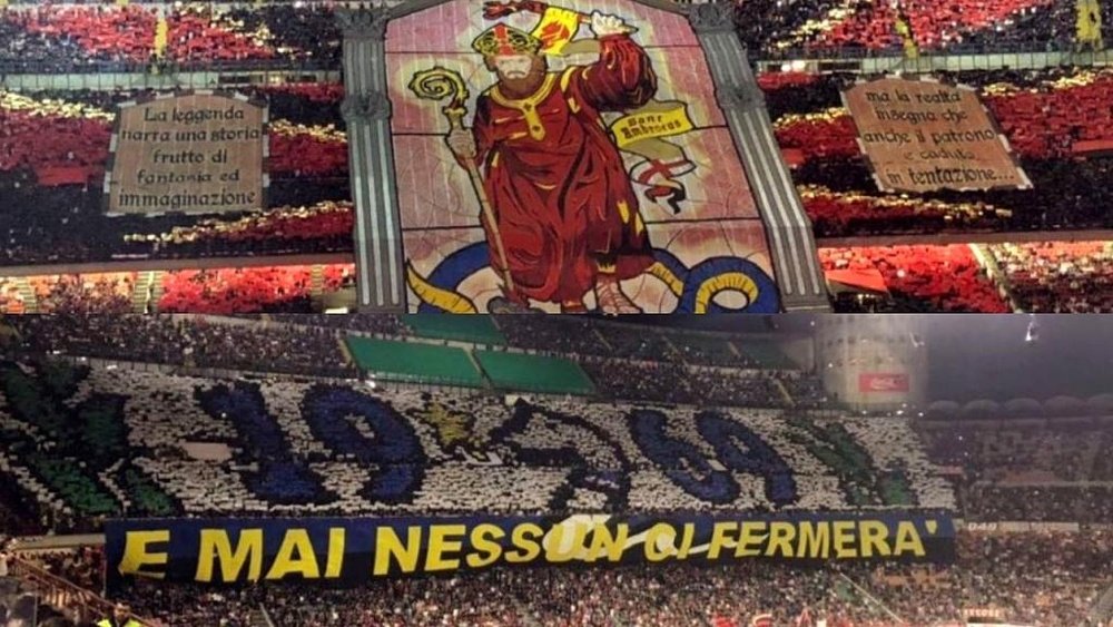 O incrível duelo de torcidas entre Inter e Milan. Capturas/Movistar