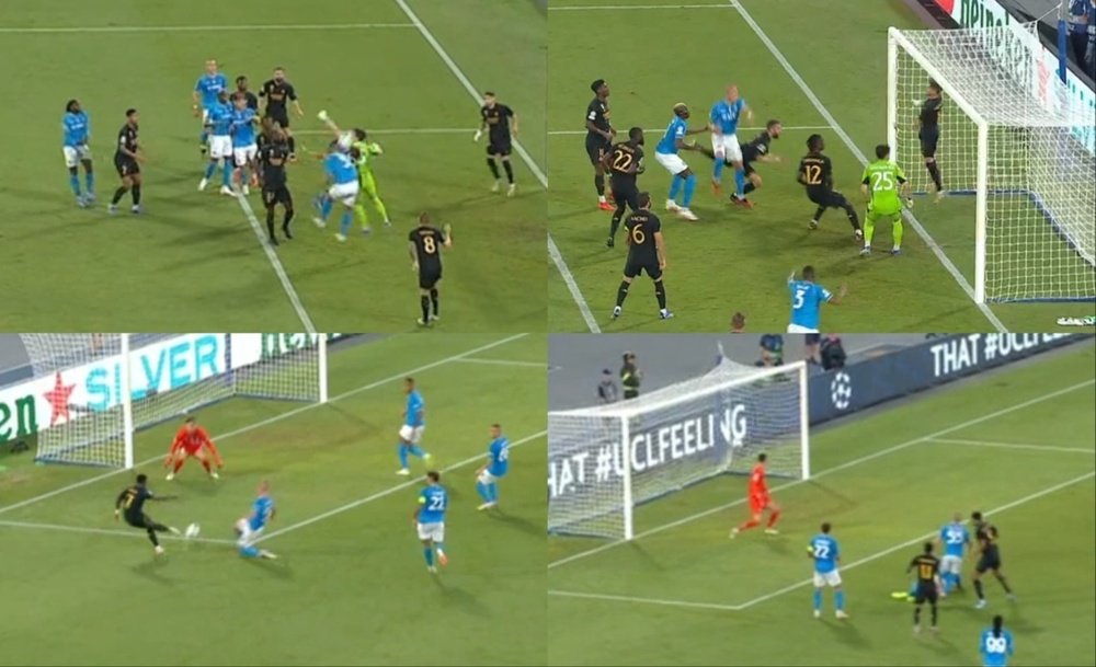 Error de Kepa y gol de Vinicius en Nápoles. Capturas/MovistarLigadeCampeones