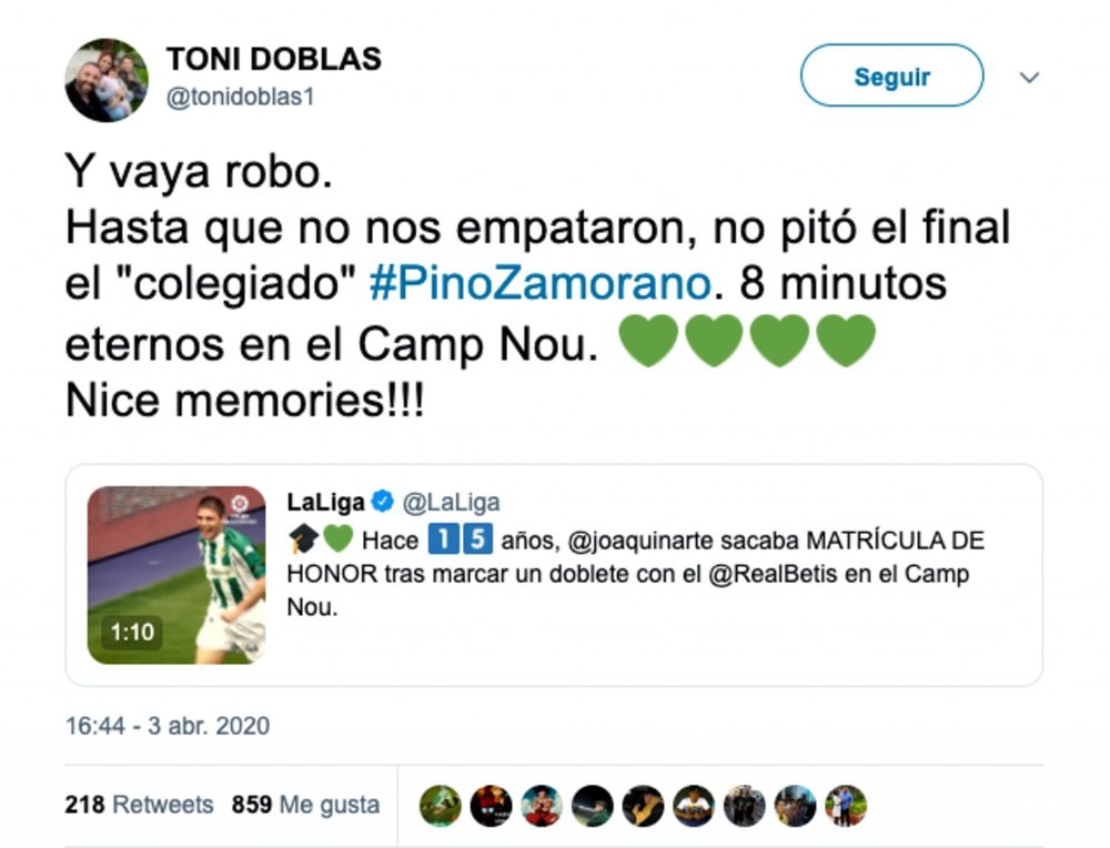 He says they were robbed. Twitter/tonidoblas/LaLiga