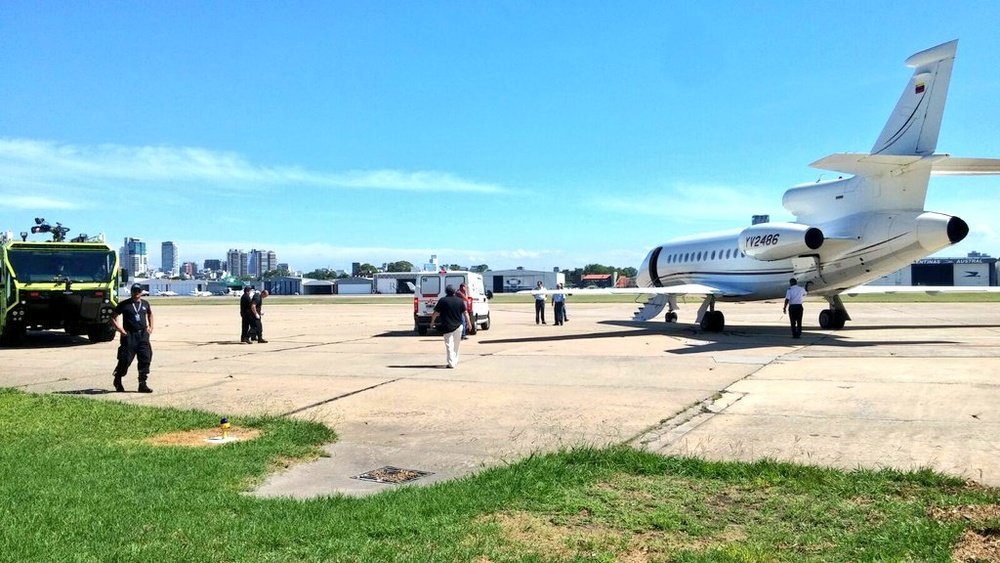 Toranzo, Mendoza y los demás heridos en el accidente en Venezuela llegaron en un jet privado a Argentina. Twitter