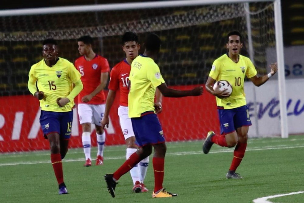 Tres goles de Mina le dieron el partido a Ecuador. Twitter/sub17Peru2019
