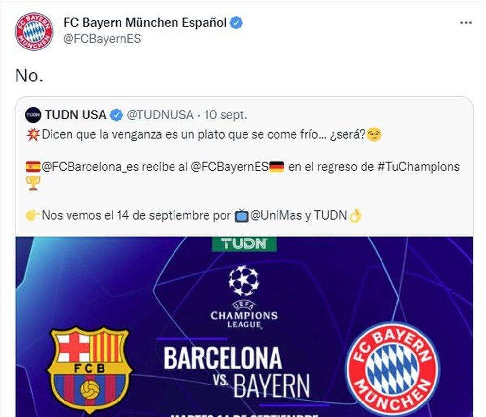 El Bayern de Múnich aprovechó las redes sociales. Twitter/FCBayernES
