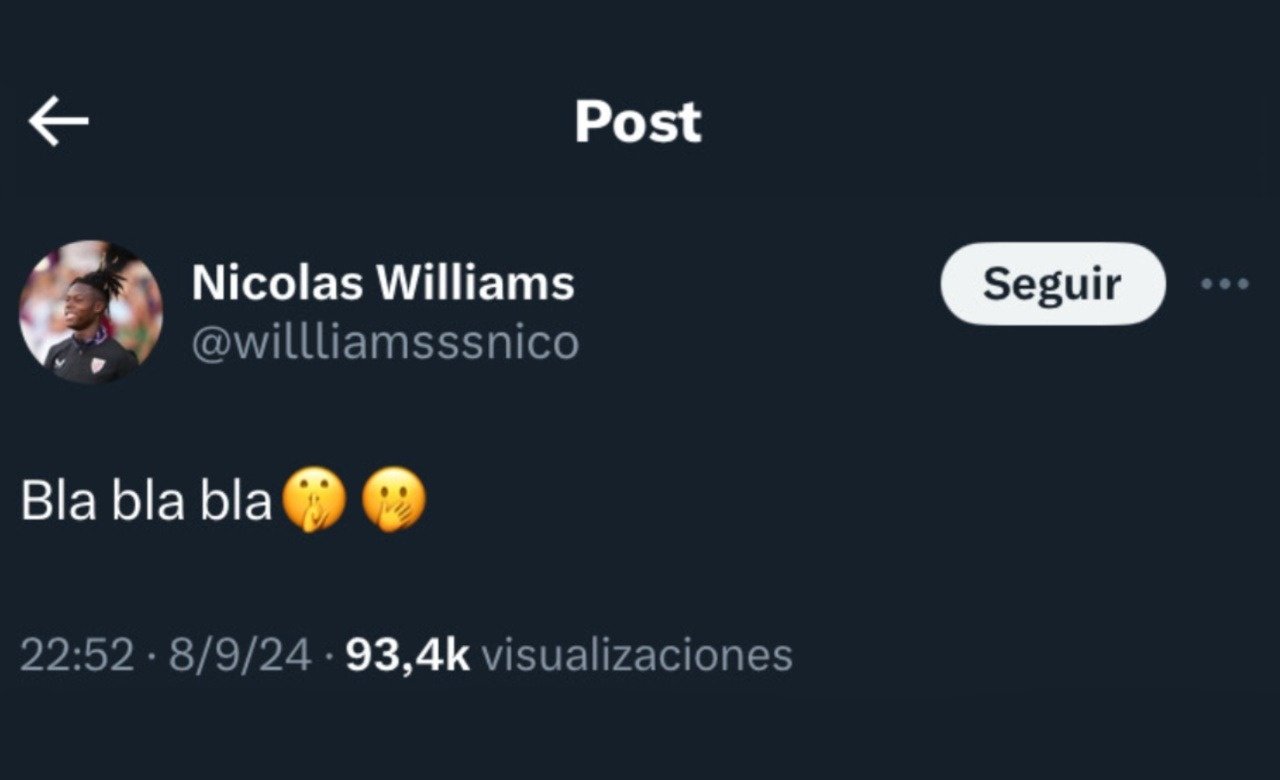 Nico Williams has no goals or assists so far this season. Screenshot/Twitter/willliamsssnico