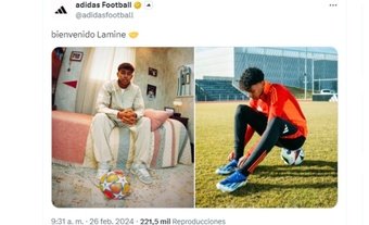 A Adidas anunciou oficialmente que chegou a um acordo de patrocínio com a estrela do Barcelona, Lamine Yamal, que será o único jogador no mundo a usar o modelo ´Spark Gen10s´ de Leo Messi, além do próprio argentino, que joga na MLS pelo Inter Miami.