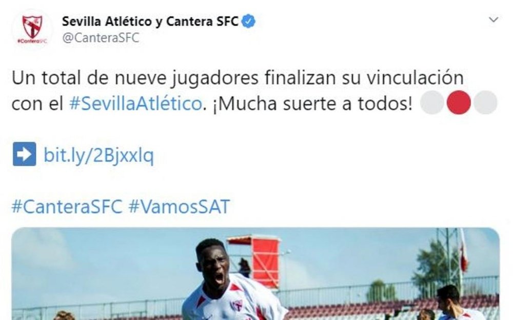 El Sevilla ya planifica la próxima temporada del filial. Twitter/CanteraSFC