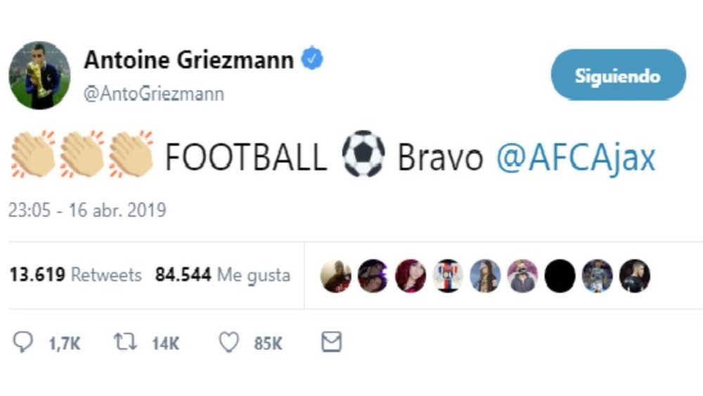 Elogios entre el Ajax y Griezmann. AntoineGriezmann