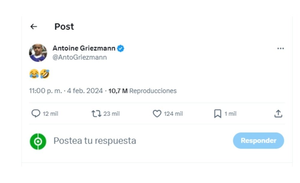 Griezmann posted a laughing emoticons after drawing against Real. Screenshot/Twitter/AntoGriezmann