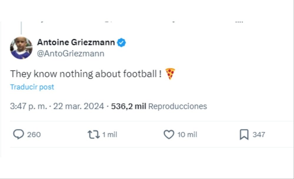 Griezmann respondió a unas críticas. Captura/Twitter/AntoGriezmann