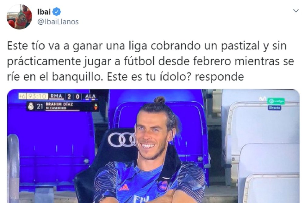 Ibai Llanos 'elogió' a Bale. Captura/Twitter/IbaiLlanos