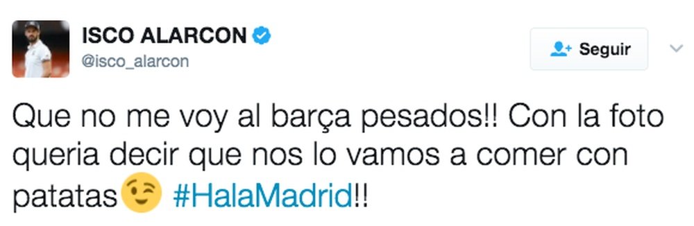 Isco se quedará en el Madrid. Twitter/IscoAlarcón