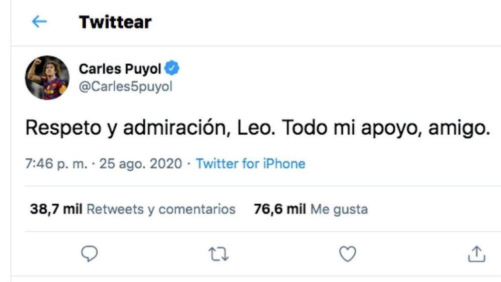 Puyol ¿confirmó? que Messi se va. Captura/Twitter/Carles5puyol
