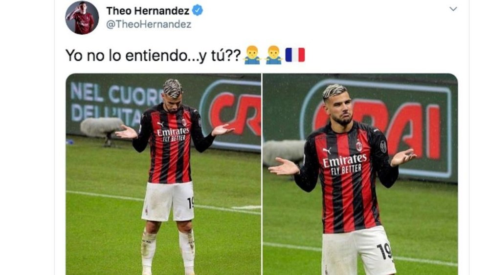 Theo Hernández se quejó en Twitter. Captura/Twitter/TheoHernandez