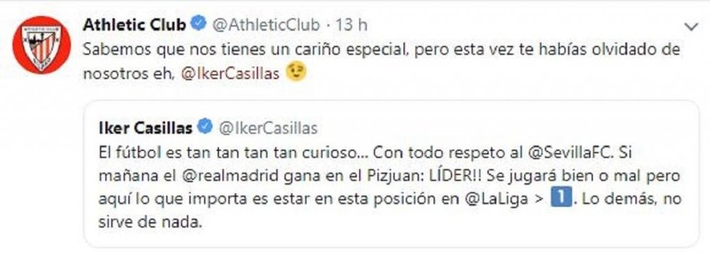 El Athletic reprendió a Casillas de su olvido. AthleticClub