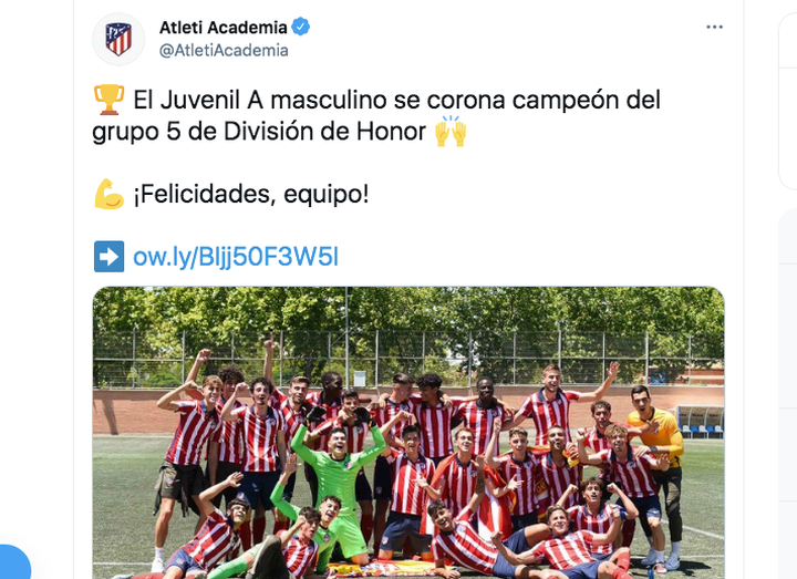 El Atlético Juvenil de Fernando Torres, campeón de División de Honor