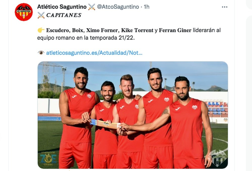 El Atlético Saguntino nombró a sus capitanes. Captura/Twitter/AtcoSaguntino