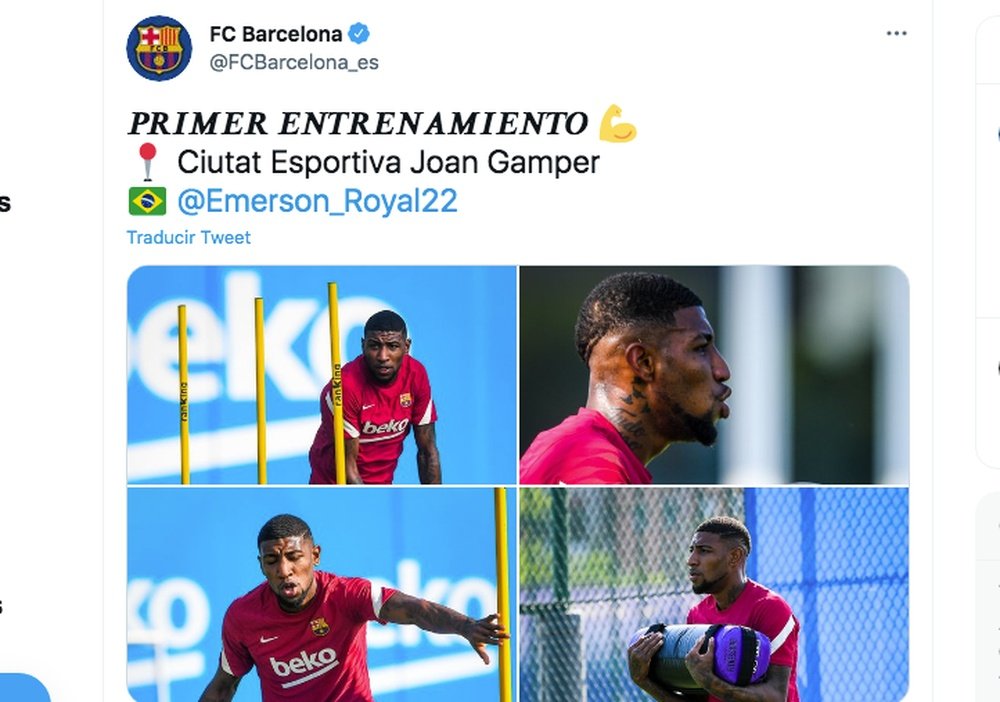 Emerson se entrenó por vez primera con el Barcelona. Captura/Twitter/FCBarcelona_es