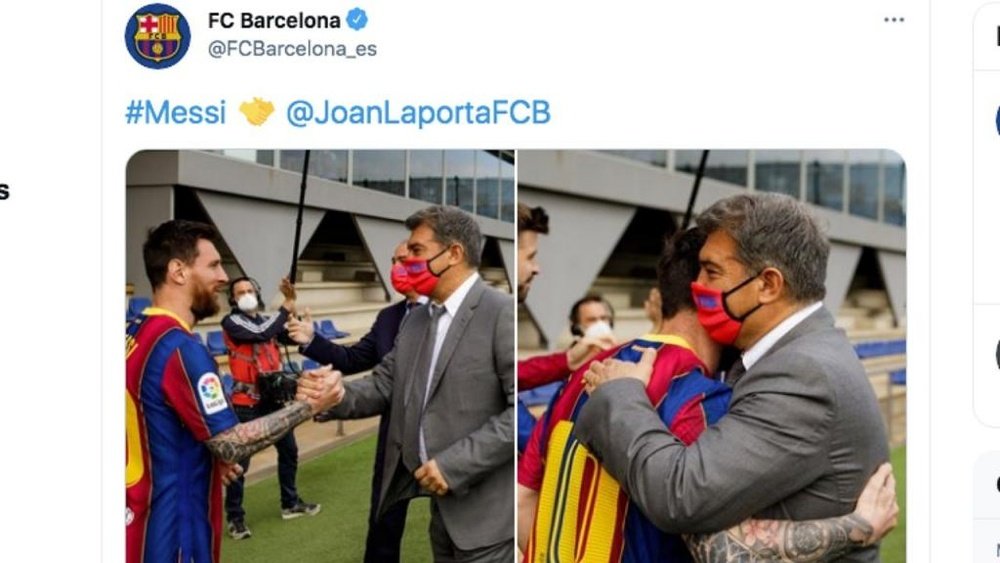 Il Barcellona ha postato la foto di Messi e Laport.a BarcellonES