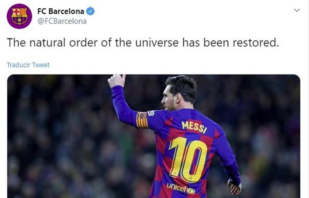 Barça provoca Cristiano após nova marca de Messi. Twitter/FCBarcelona