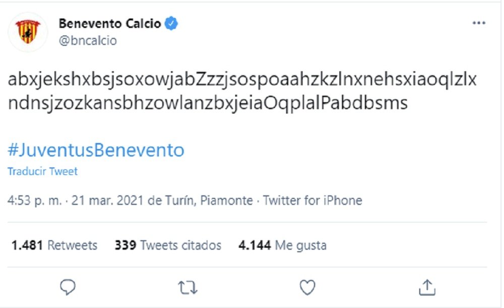 Le CM de Benevento exprime sa joie sur Twitter. Captura/Twitter/Bncalcio