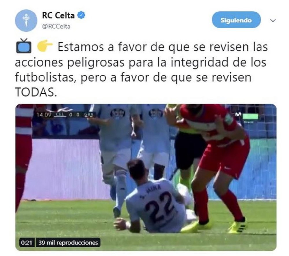 El Celta pidió igualdad en el VAR. Twitter/RCCelta