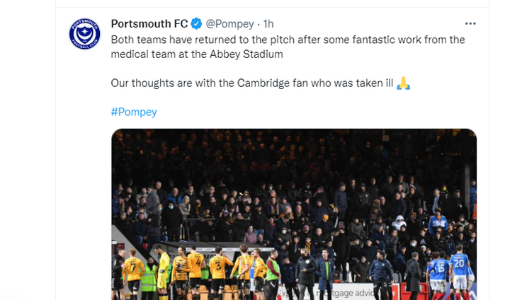 Otra urgencia médica en la grada: el Cambridge-Portsmouth se paró por el desmayo de un fan