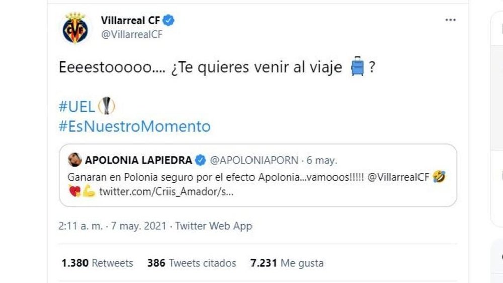 El Villarreal se hizo viral. Captura/Twitter/VillarrealCF