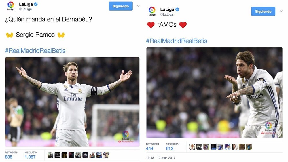 LaLiga elogiou Sergio Ramos depois de seu gol contra o Betis. LaLiga