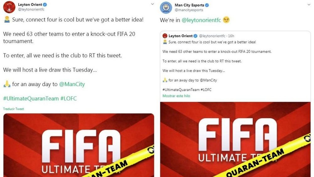 There will be a FIFA tournament. Screenshot/Twitter/leytonorientfc/Twitter/mancityesports