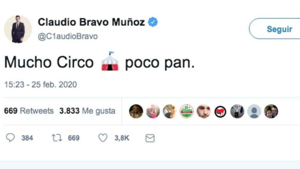 Extraño tweet de Claudio Bravo. Twitter/C1audioBravo