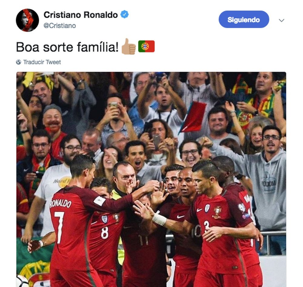 Tweet de Cristiano Ronaldo. Twitter/Cristiano