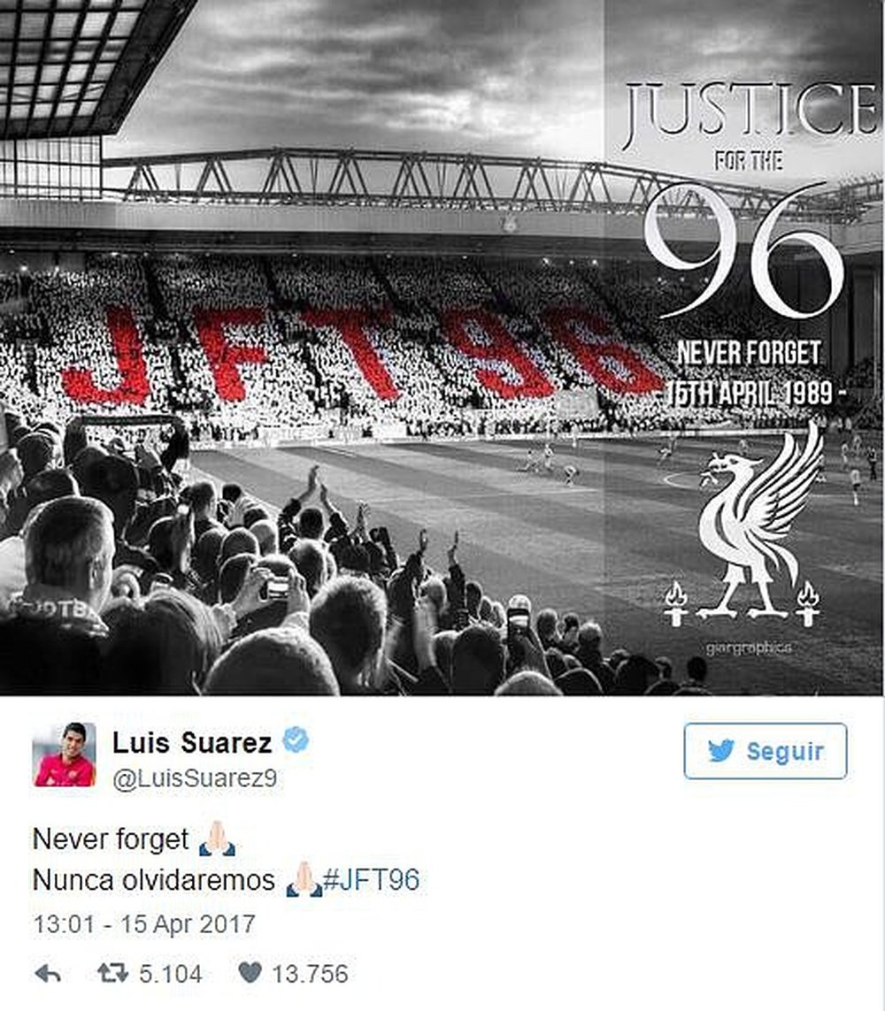 Luis Suárez tampoco olvida. Twitter