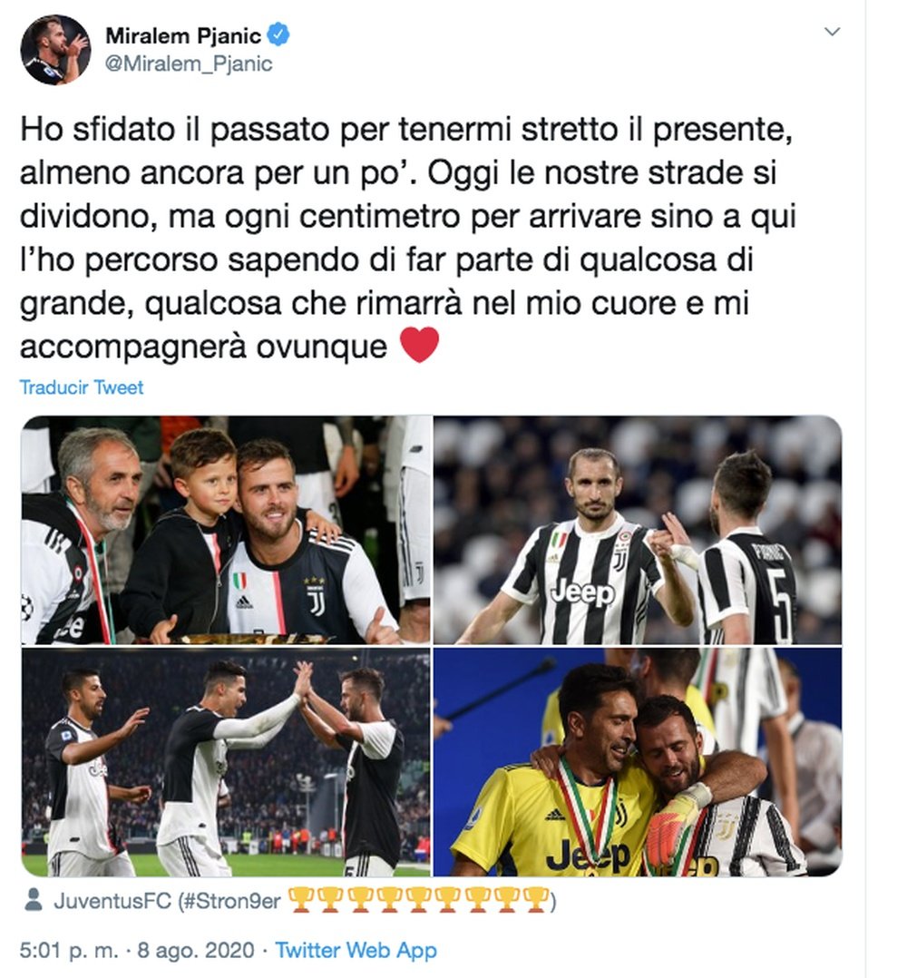 Pjanic deu adeus a Juve. Twitter/Miralem_Pjanic