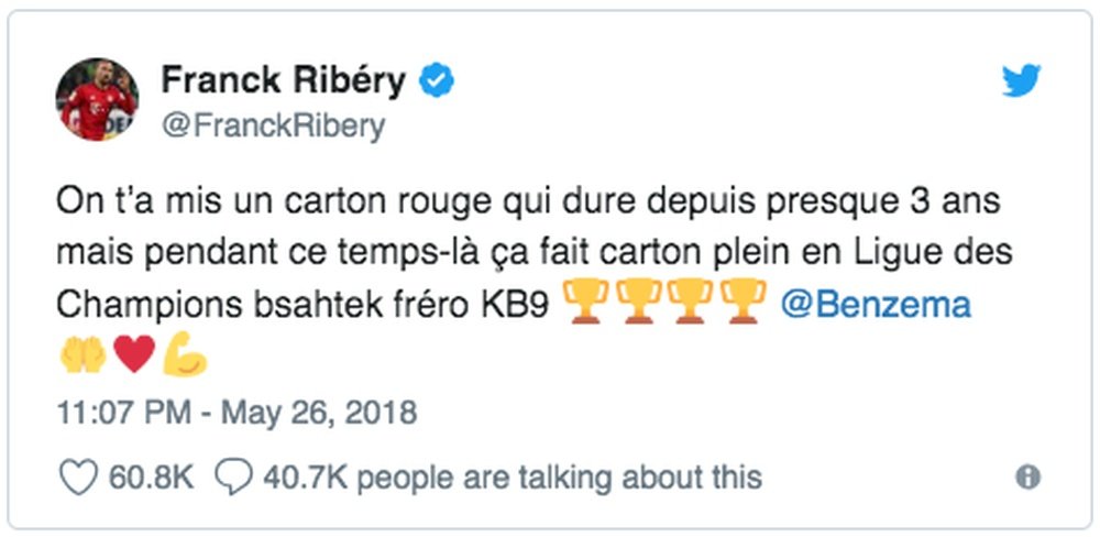 Ribéry apoyó públicamente a Benzema. Twitter