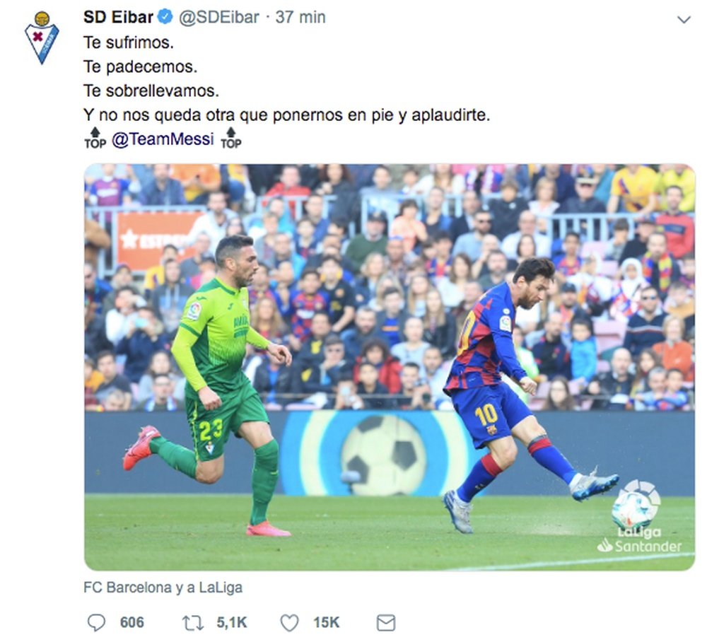 Messi met Eibar à ses pieds. Twitter/SDEibar