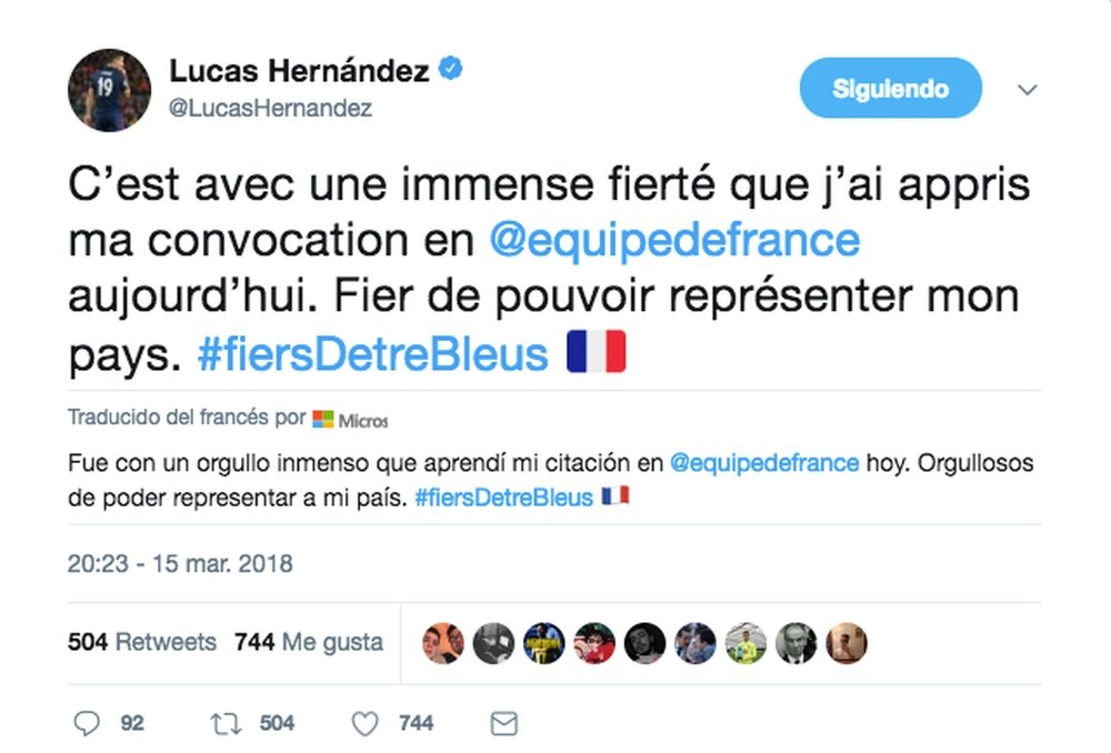 Lucas escogió. Twitter/LucasHernandez