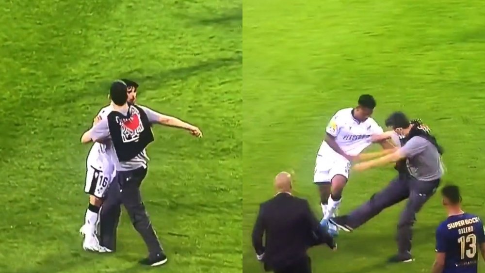 Un aficionado entró al césped ¡a pegar patadas a los jugadores! Captura/SportTV+