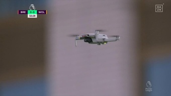 Brentford v Wolves was halted by a drone. Screenshot/DAZN