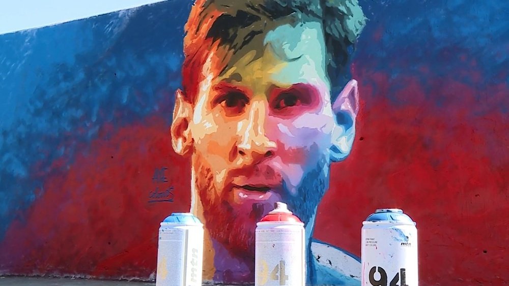 El espectacular graffiti de Messi. FCBarcelona
