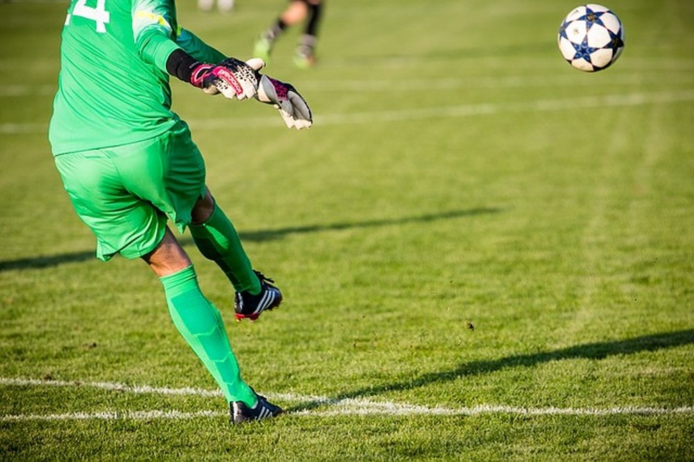 Goalkeeper showing off his skills.