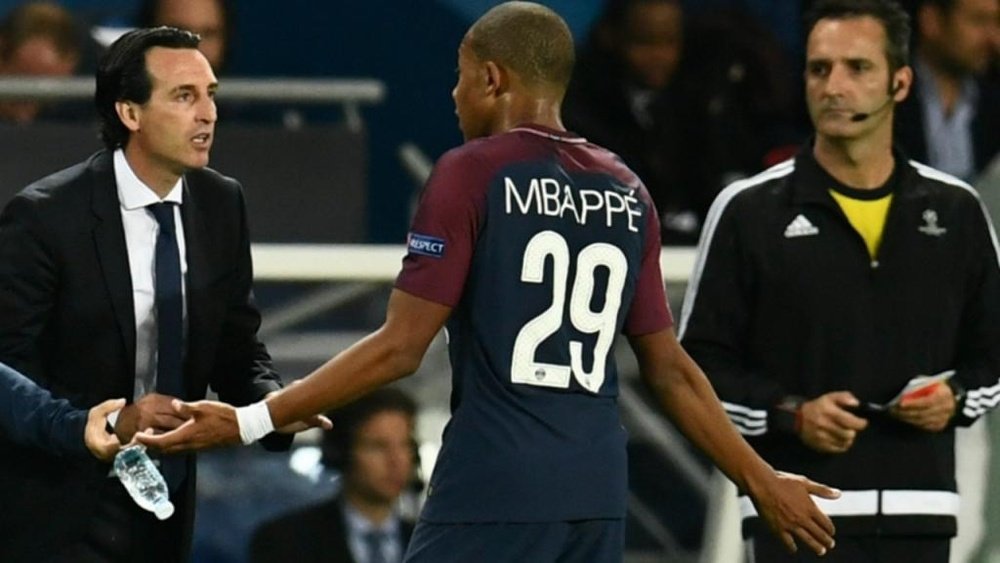 Unai Emery and  Kylian Mbappé at PSG. AFP