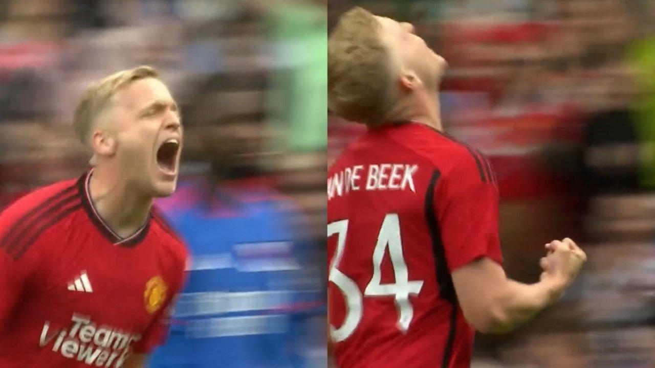 Van de Beek scored the opener in Man Utd's friendly against Lyon. Screenshot/ManUtd