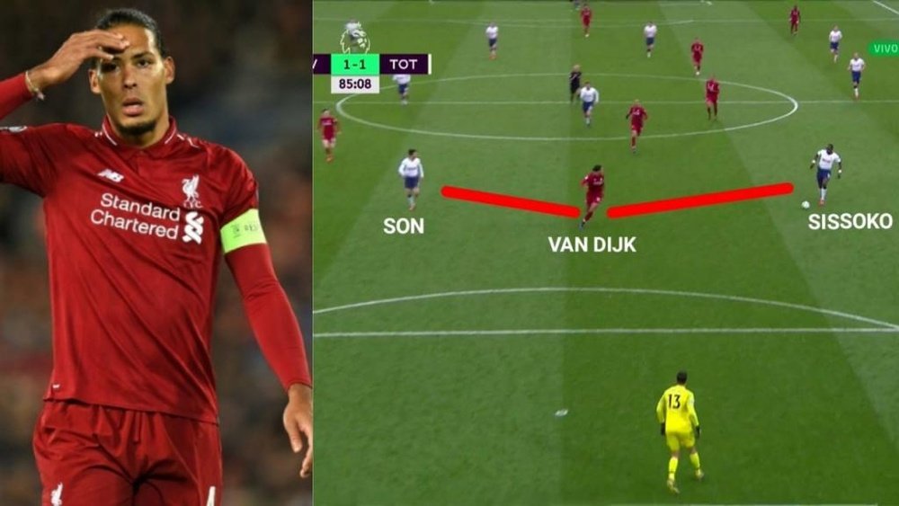 Van Dijk shows how to defend a two-on-one. AFP/DirecTVSports