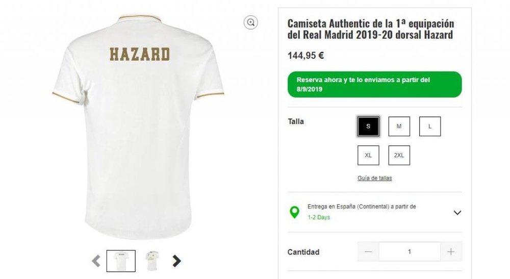 Le maillot d'Hazard est mis en vente... mais sans numéro. RealMadrid