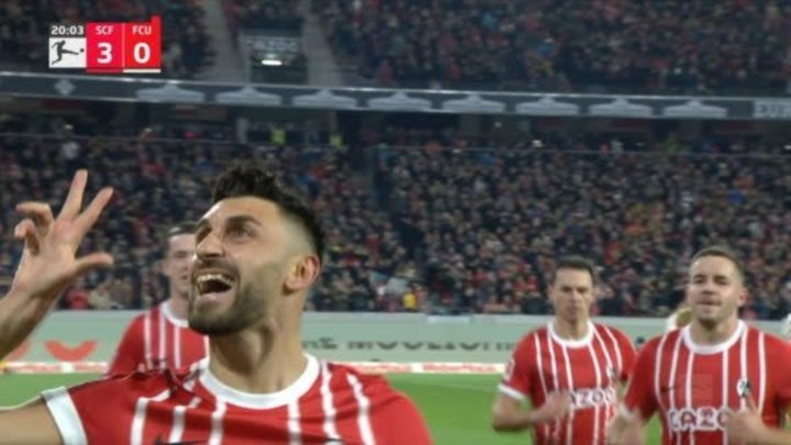 El calvario del Union Berlin: 'hat trick' de Grifo, un penalti fallado y una roja... ¡en 21'!