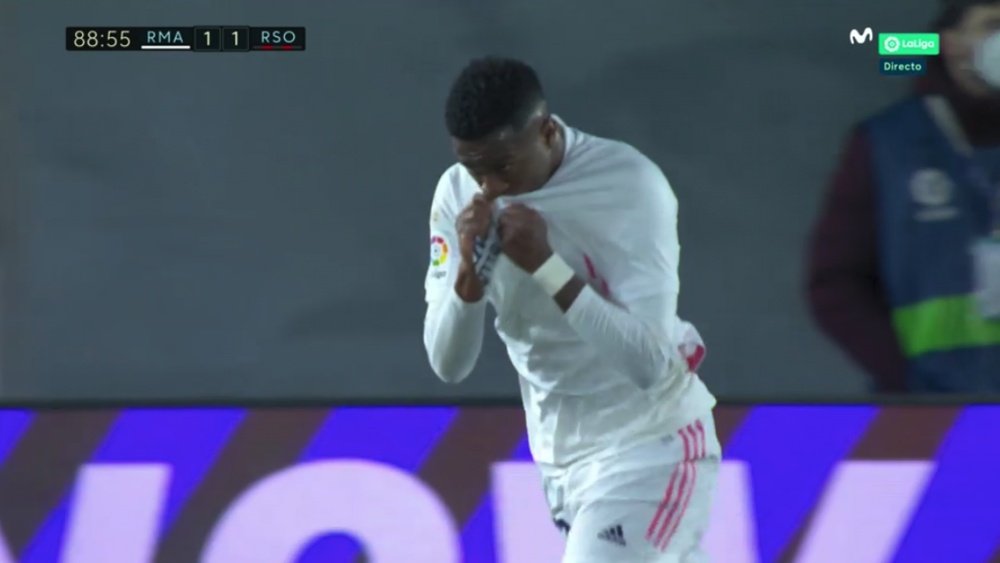 Vinicius got Real Madrid a draw against Sociedad. Screenshot/MovistarLaLiga