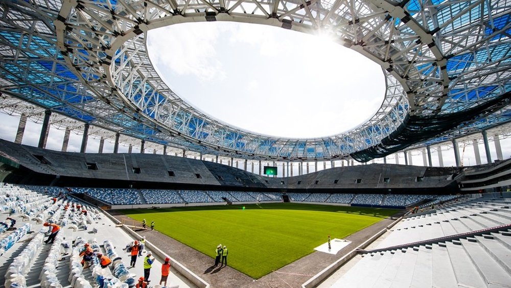 El Estadio de Nizhni Nóvgorod será la sede del modesto Volga-Olimpiyets. AFP/Archivo