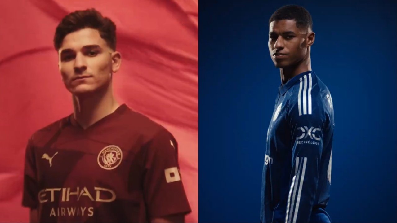 United and City swapped colours in their new kits for the 24/25 term .Screenshots/X/ManCity/ManUtd