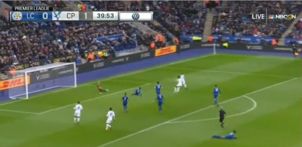 Zaha rifled past Schmeichel to make it 2-0. NBCSN