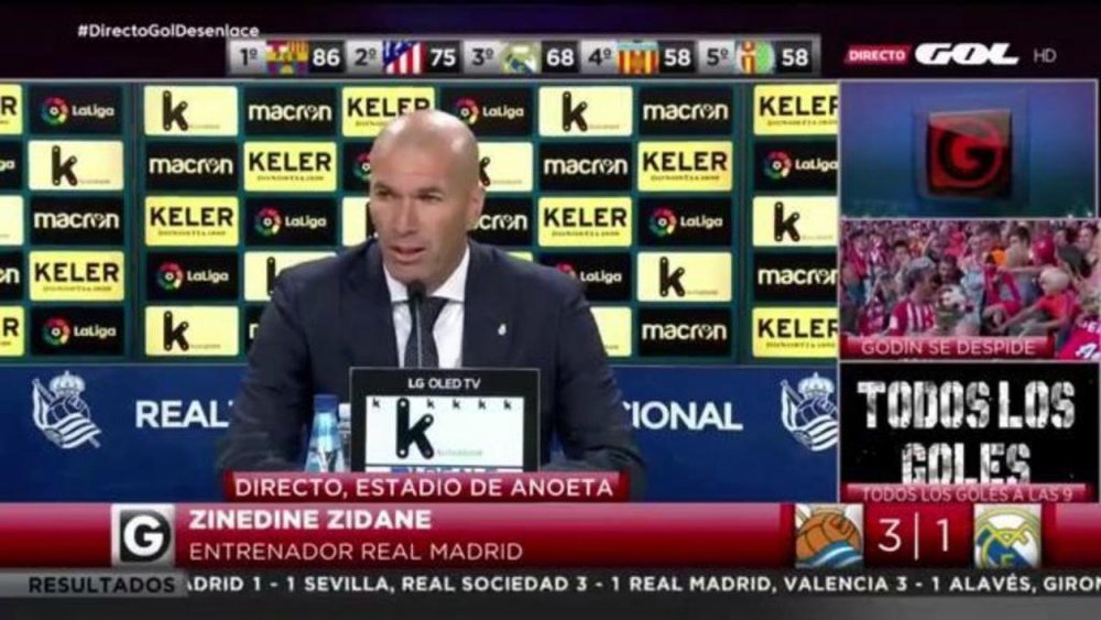 Zidane acabó muy enfadado en Anoeta. Captura/GOL